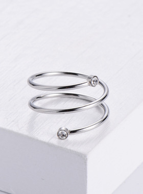 aml简约欧美日韩设计圆环开口螺旋式镶钻女款钛钢戒指