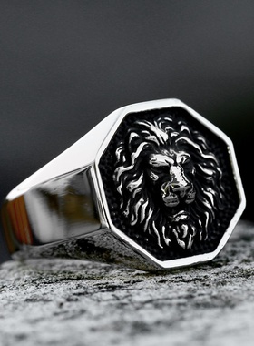 钢铁战士不锈钢霸气狮王戒指手饰品 欧美复古个性狮子头钛钢指环