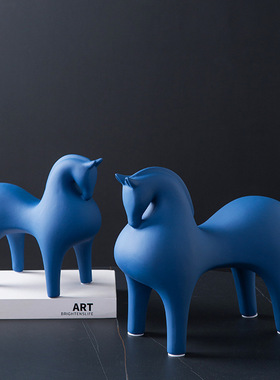 蓝色马摆件展厅样板房客厅装饰玄关办公室动物招财新居创意摆设