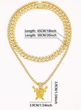 欧美双剑狮子头锌合金吊坠时尚嘻哈风满钻古巴链夸张男士项链