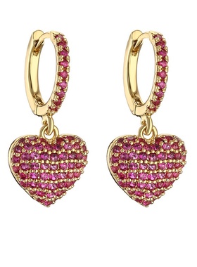hecheng饰品 法式轻奢彩钻爱心桃心耳扣耳圈满钻心形耳坠耳环