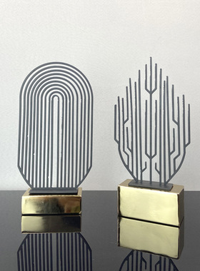 现代轻奢金属抽象枝叶摆件样板间软装饰品客厅家具玄关摆设