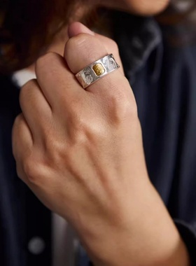 手工錾刻藏系扎基拉姆戒指足银贴金财神个性男款女生吉言指环