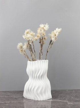 现代简约创意褶皱波浪白色陶瓷花器办公室卧室客厅餐厅家居装饰品