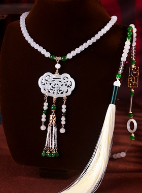 明制古装璎珞长背云项圈古风汉服马面裙配饰流苏挂件长命锁吊坠