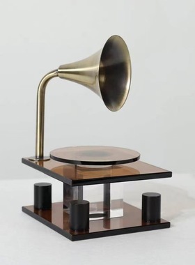 极简轻奢橙色水晶复古唱片机会所样板间客厅水晶摆件