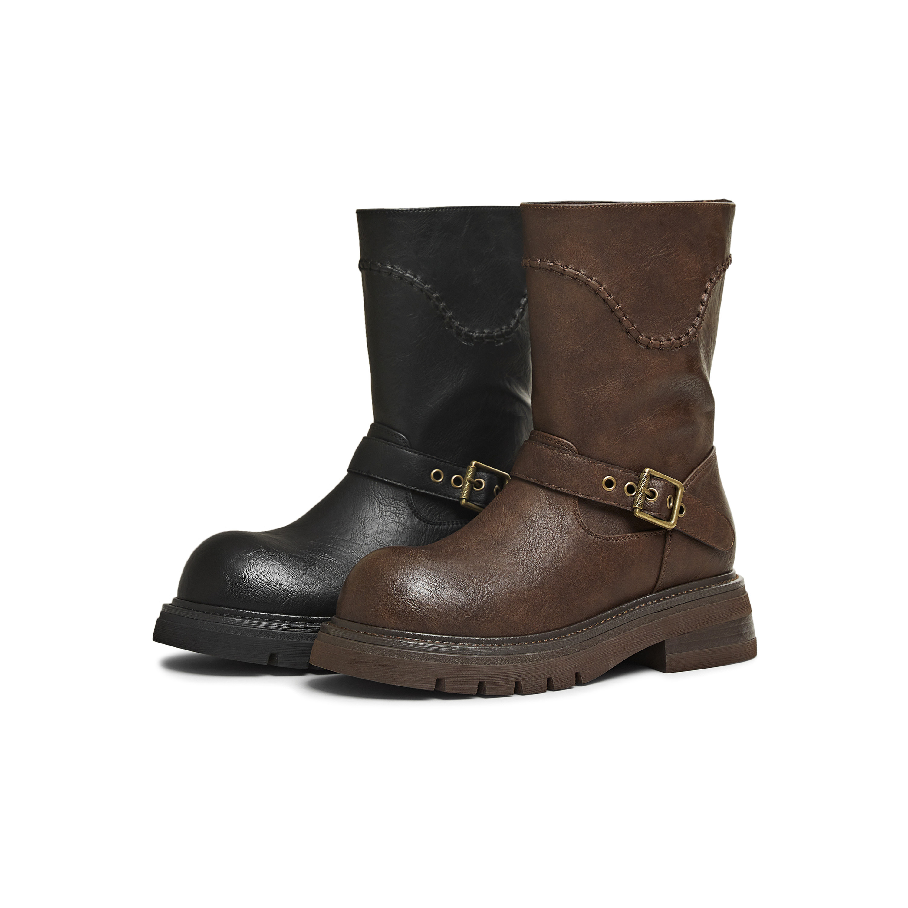 天美意复古厚底西部靴短靴骑士靴长靴高筒时装靴25冬新款BM352DZ5