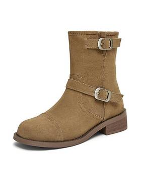 百思图2024冬季商场新款复古西部牛仔靴粗跟厚底堆堆靴女A7272DZ4