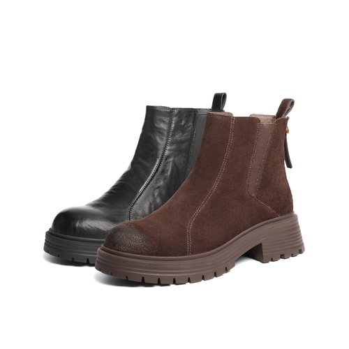 百丽加绒保暖切尔西靴女款冬季新款显瘦厚底烟筒短靴子B2914DD5