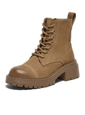 百思图2024冬商场新款舒适羊皮靴马丁靴登山靴粗跟女短靴U6262DD4
