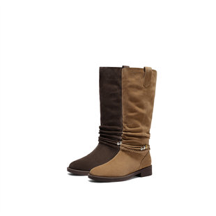 森达复古西部堆堆靴骑士靴25冬新小金豆粗跟美拉德长筒靴ZTI74DG5