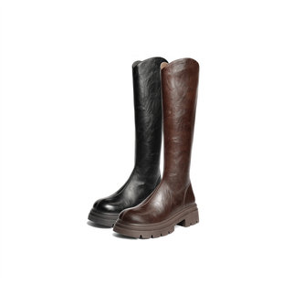 森达骑士靴女25年冬新商场同款 复古抓皱厚底显瘦长筒靴XRT01DG5