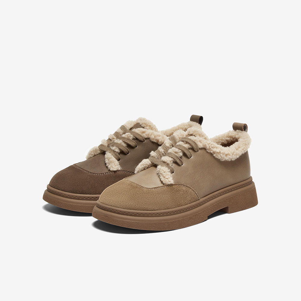 百思图2025春商场新款加绒保暖毛毛鞋厚底女休闲勃肯棉鞋BV051AM5