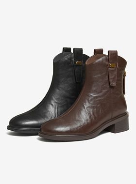 TATA他她靴子冬季新款黑色百搭加绒时装靴女休闲短筒靴CKS01DD5