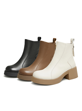 天美意厚底英伦切尔西奶皮靴女鞋复古短靴皮靴2024冬新款KYP02DD4