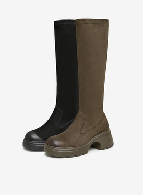 Tata他她厚底弹力长靴女靴子休闲显瘦高筒靴2024冬季新款7DK80DG4