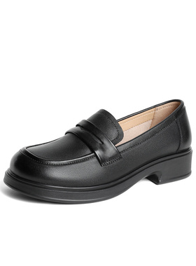 森达复古乐福鞋女2024春新商场同款黑色牛皮脚蹬通勤单鞋SYH01AA4