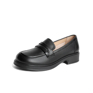 SYH01AA4 黑色牛皮脚蹬通勤单鞋 森达复古乐福鞋 女2024春新商场同款