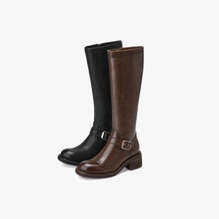 73hours女鞋关键帧2025冬季新款复古粗跟骑士靴显瘦长靴长筒靴子