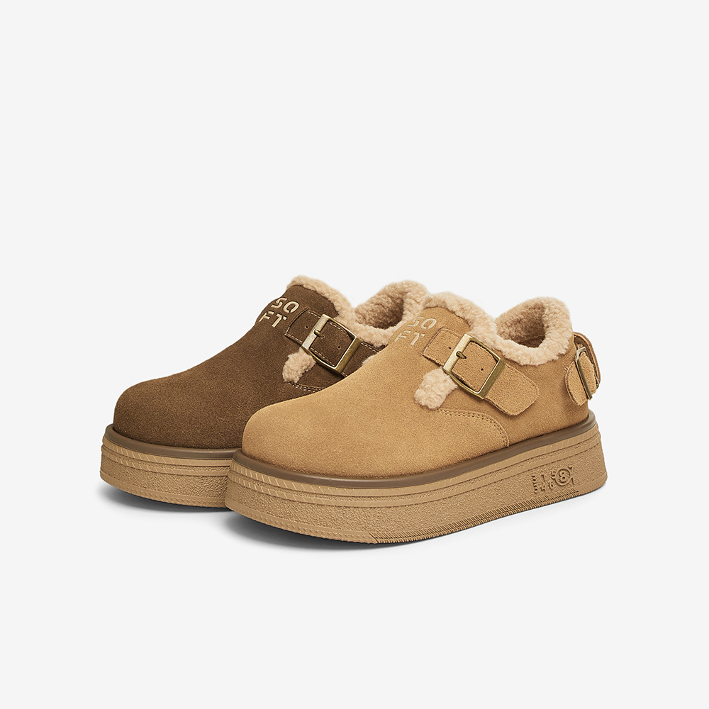 百思图2024冬季商场新款真皮保暖加绒勃肯鞋厚底女棉鞋BG225DM4