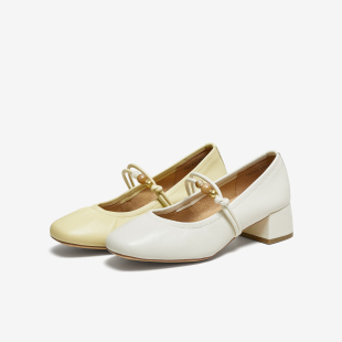 7ACE4CQ5 子气质真皮玛丽珍鞋 TATA他她女鞋 半融芝士秋浅口平底单鞋