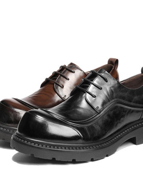 百丽英伦风大头商务鞋男2026新款春季牛皮革厚底休闲皮鞋A2275AM6