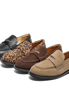 张昕懿同款百丽海鸥乐福一脚蹬羊皮包鞋女25新豹纹小皮鞋D9X1DCA5