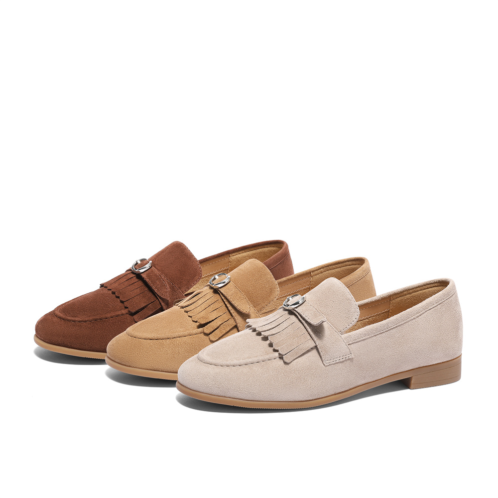 森达乐福鞋女2025春季新款通勤羊皮超软气质流苏绒面单鞋ZTF15AA5