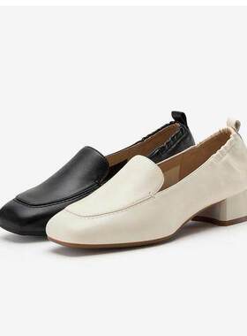 专柜正品拔佳2026春款女鞋乐福鞋时尚粗跟一脚蹬软底单鞋AMK30AA6