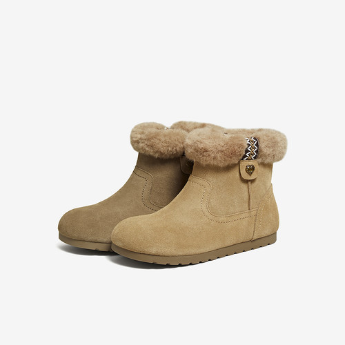 百思图2025冬新款真皮毛毛雪地靴加绒保暖加厚棉鞋女短靴F1061DD5