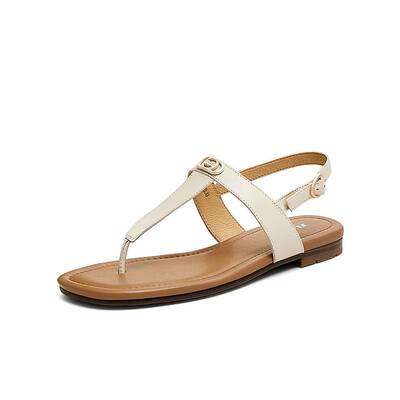 Bata夹脚凉鞋女夏季新款百搭羊皮软底休闲通勤凉鞋AHC04BL5