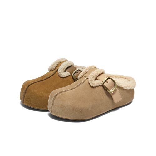 百丽女鞋子花生吐司鞋加绒毛毛鞋2025新款棉鞋包头勃肯鞋B2952DH5