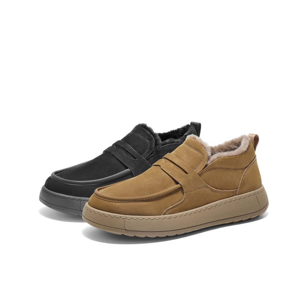 百丽男鞋保暖毛毛棉鞋2025春新商场同款牛皮一脚蹬工装鞋8QW01AM5