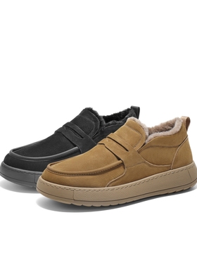 百丽男鞋保暖毛毛棉鞋2025春新商场同款牛皮一脚蹬工装鞋8QW01AM5