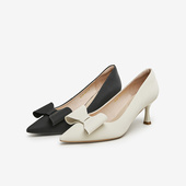 女气质真皮白色细跟单鞋 Tata他她法式 尖头高跟鞋 2024春新UCS02AQ4