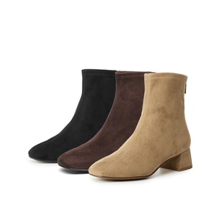 百丽画廊假日加绒时装 弹力靴反绒面粗高跟显瘦瘦短靴子BBWB1DZ5