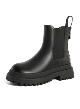 百丽切尔西靴女新款女靴冬英伦风厚底短靴加绒烟筒靴子X2G2DDD3