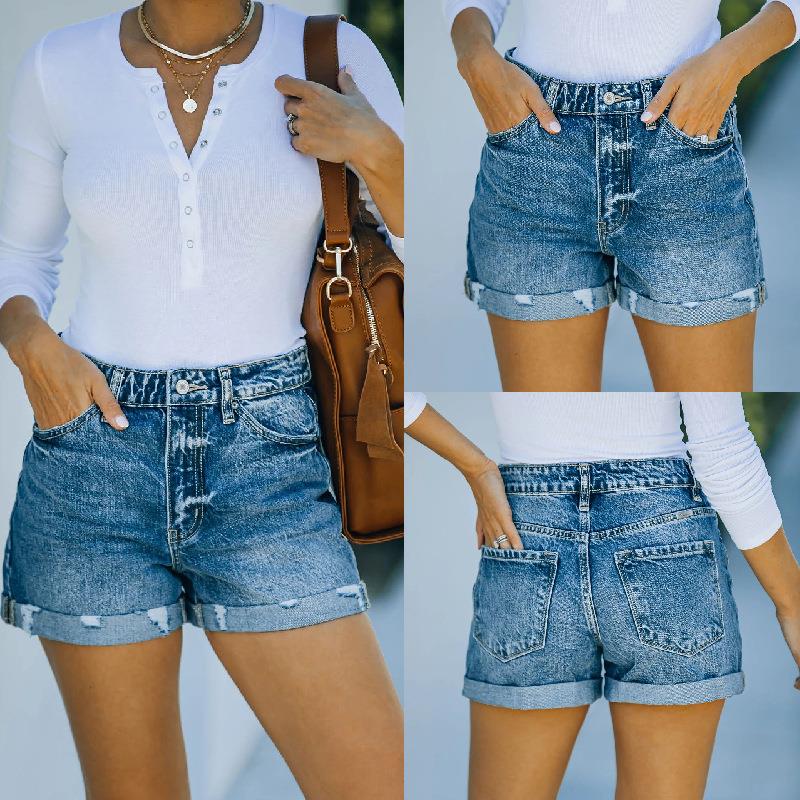 summer women sexy high waist jeans ripped casual slim