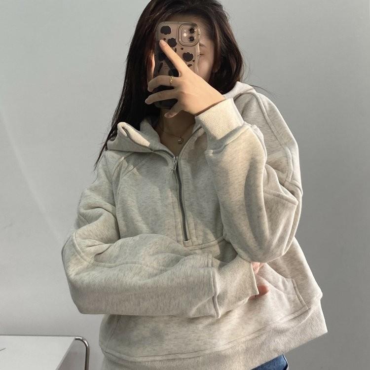 Yoga Clothes Womens Sports Half Zip Hoodies Loose-fit
