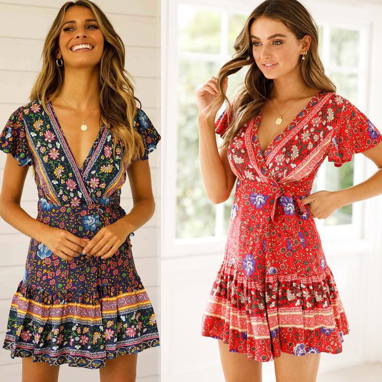 Bohemian short-sleeved cotton dress