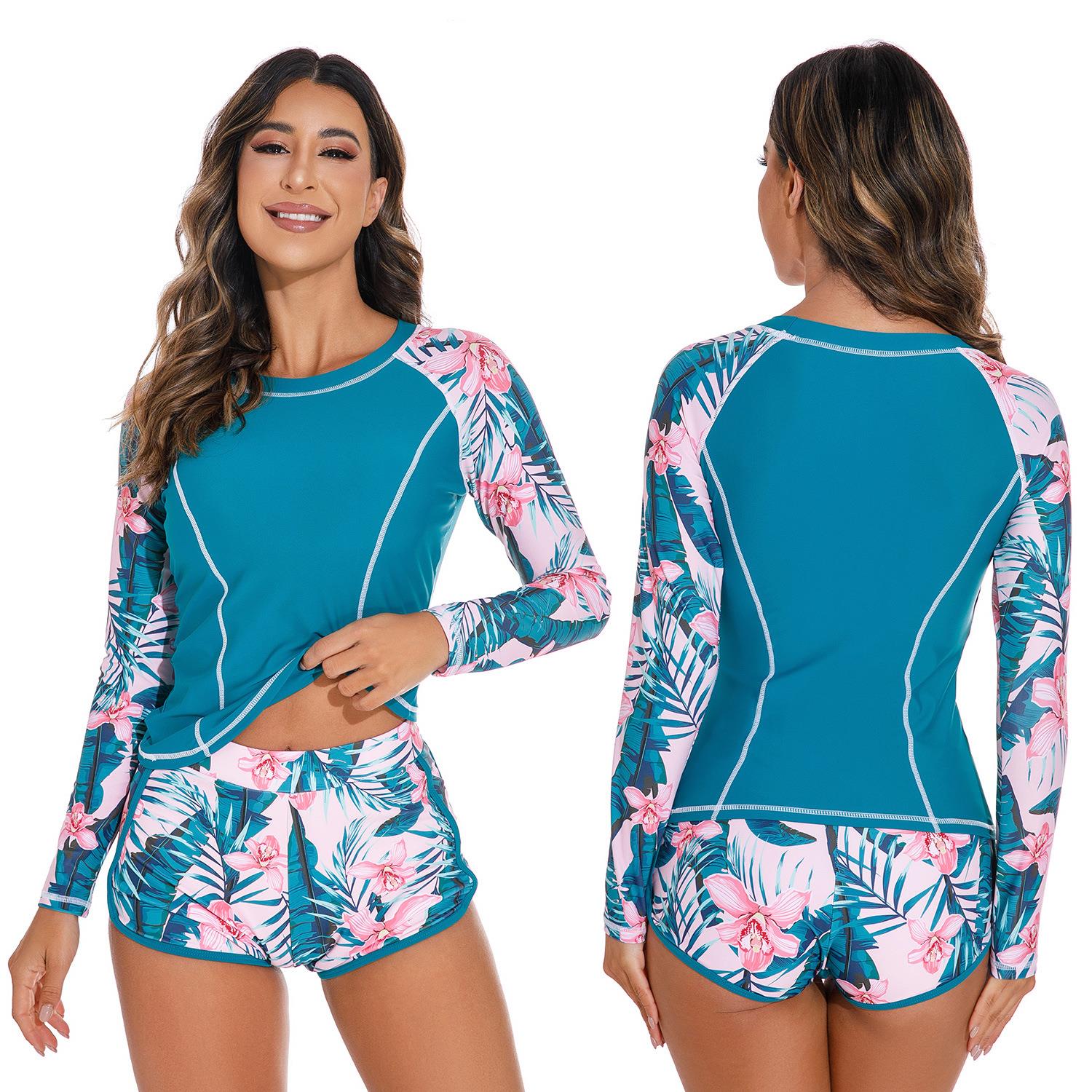 Long-sleeved swimsuit for beach round neck pullover boxer