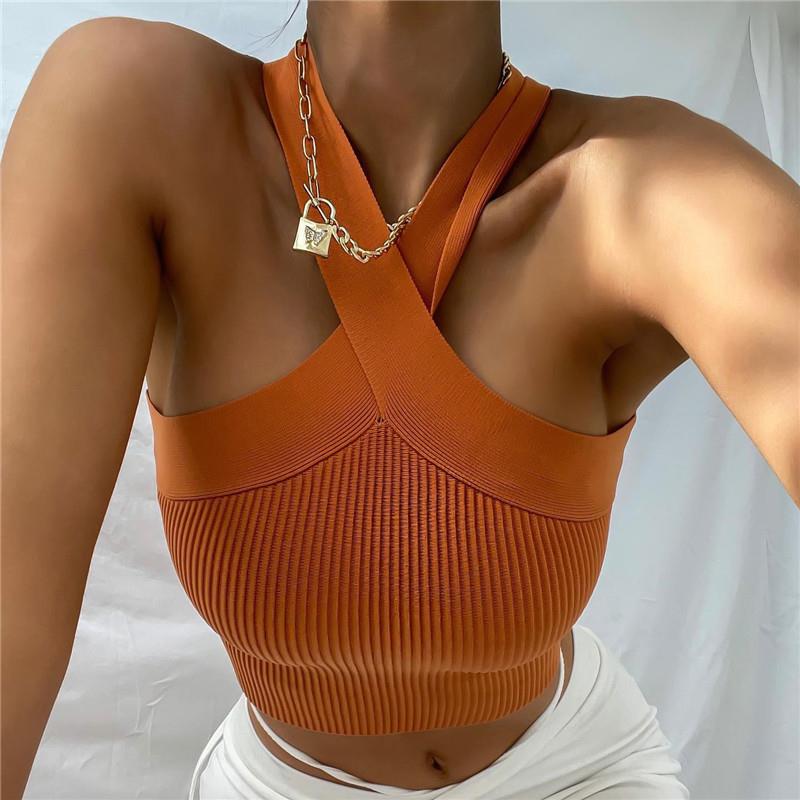 Cross halter neck camisole knitted backless tight-fitting