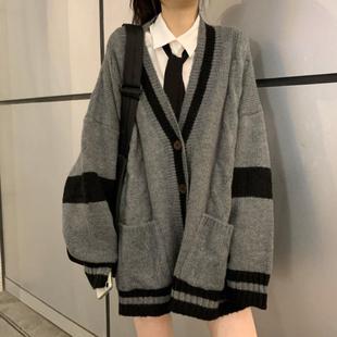 buttons cardigan womens contrast eight knitted loose casual