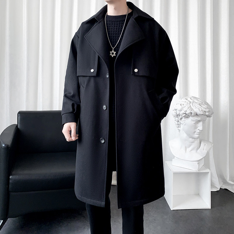 MIDI TRENCH COAT MENS BRITISH RETRO PREMIUM WOOLEN COAT FALL 2024 NEW CTHULHU CLERICAL COAT
