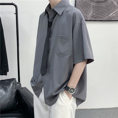 短袖衬衫男夏季领带高级感男装潮