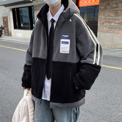 羊羔绒外套男冬季2024新款摇粒绒加绒加厚保暖棉衣青少年帅气棉服