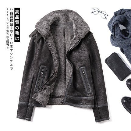 男士皮衣皮毛一体外套男冬季机车皮夹克羊羔毛棉服新款羊羔绒棉衣