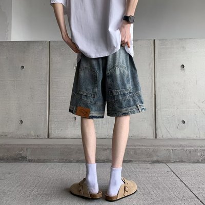 夏季倒装牛仔短裤宽松休闲五分裤