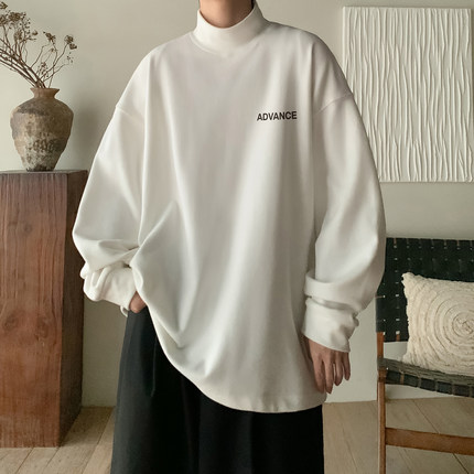 半高领卫衣男春秋加绒加厚双面德绒打底衫内搭青少年套头保暖上衣