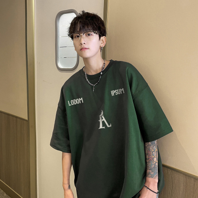 墨绿色短袖t恤复古青少年夏季男